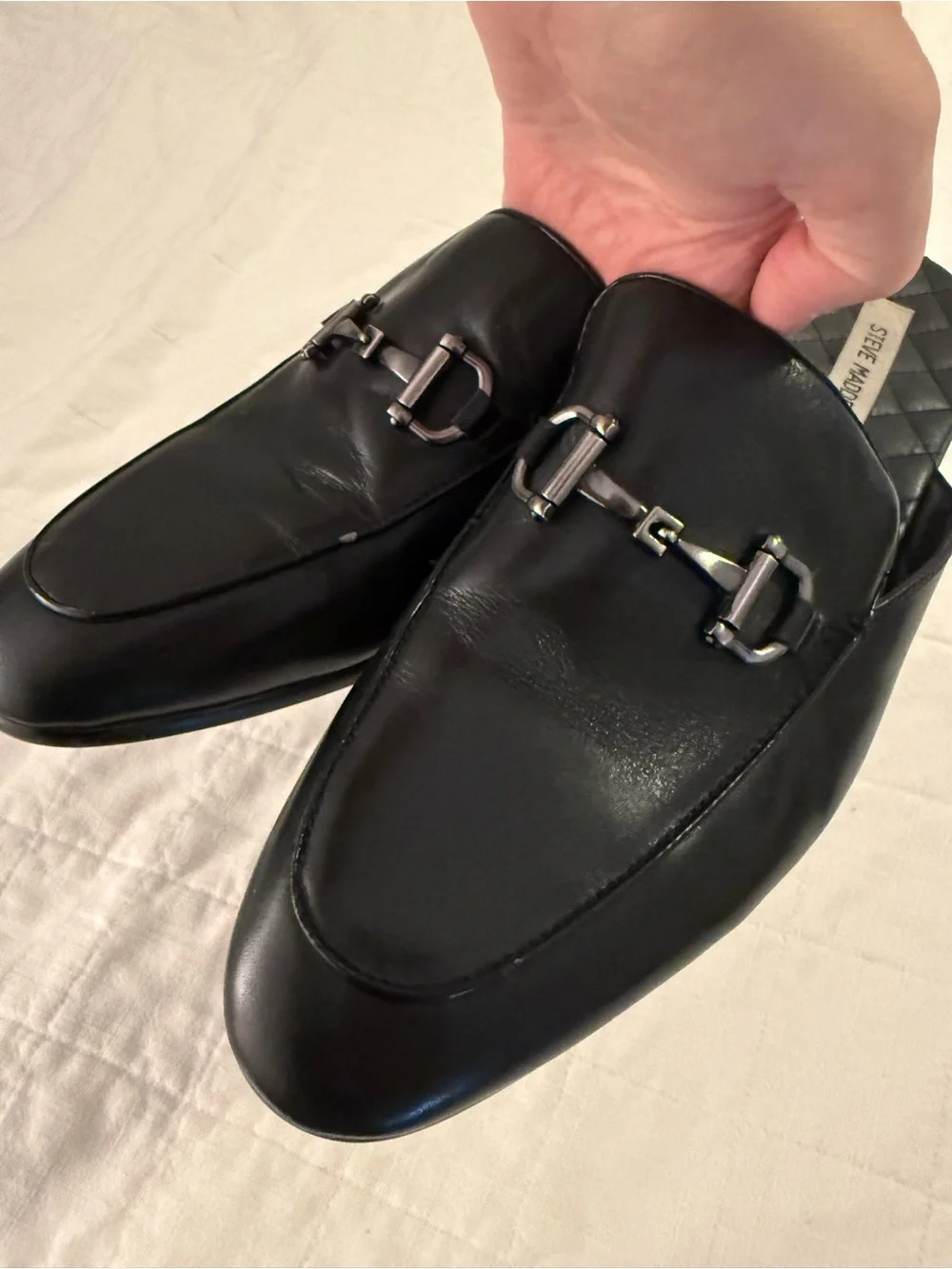 Steve Madden Black Leather Slip-On Bit Loafers